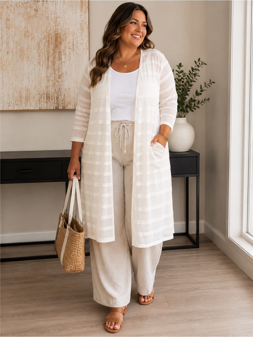 Misook Sheer Striped Heritage Fit Cardigan Sweater